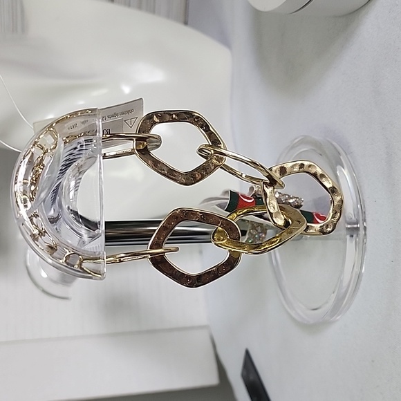 Gold Rhodium Plated Flat Chain Link Hammered Style Bracelet New - Picture 3 of 6